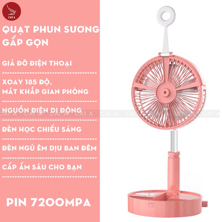 Quạt tích điện phun sương gấp gọn đa năng - Dùng duy trì trong 24h, có đèn LED, 4 tốc độ gió cực mát ! [CHÍNH HÃNG]