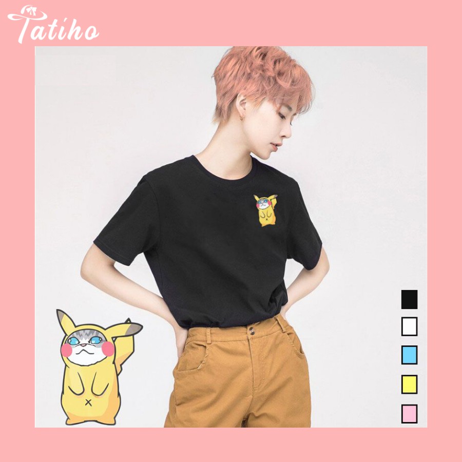[Hàng Xịn, Gía Tốt] Áo Phông Thun Nữ Tay Ngắn Icon Họa Tiết Pika Chu Dễ Thương - Unisex - Cotton - Mã AT024