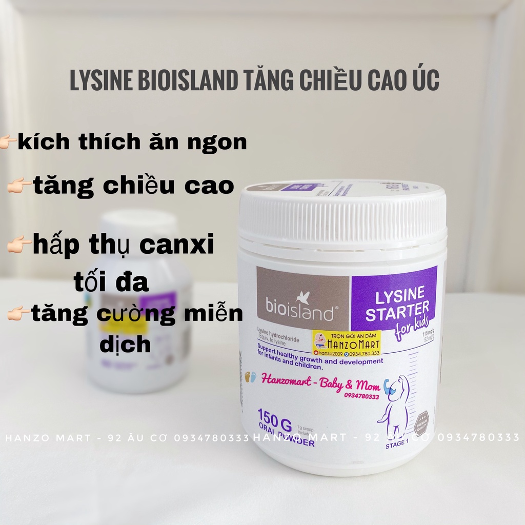 Lysine bột tăng khả năng hấp thụ canxi và chiều cao cho trẻ từ 7 tháng tuổi Bio Island Úc [Date 2024]