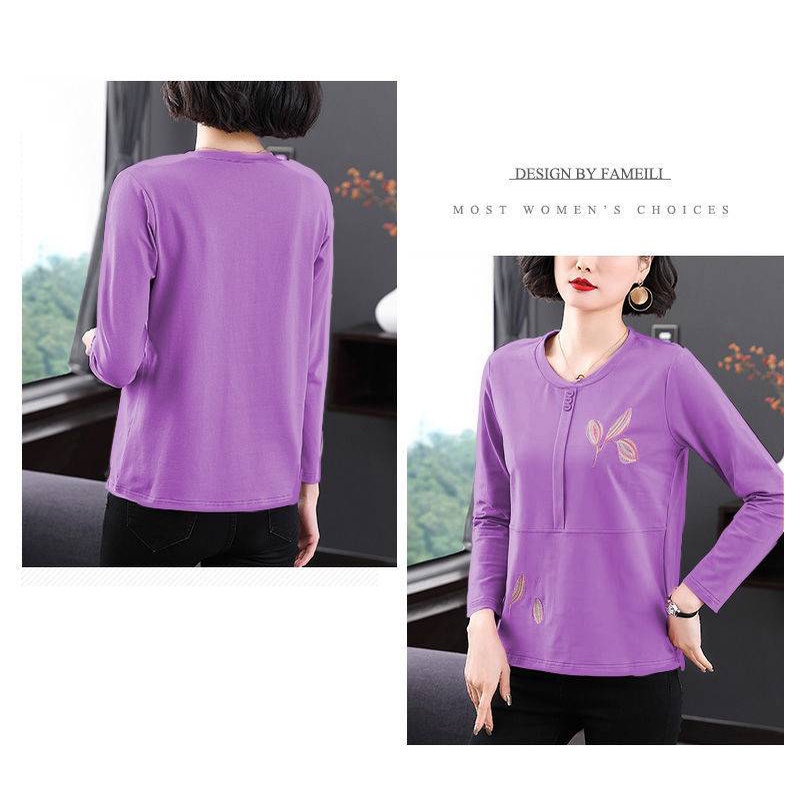 Áo Thun Tay Dài Cổ Tròn Plus Size Cho Phụ Nữ Trung Niên