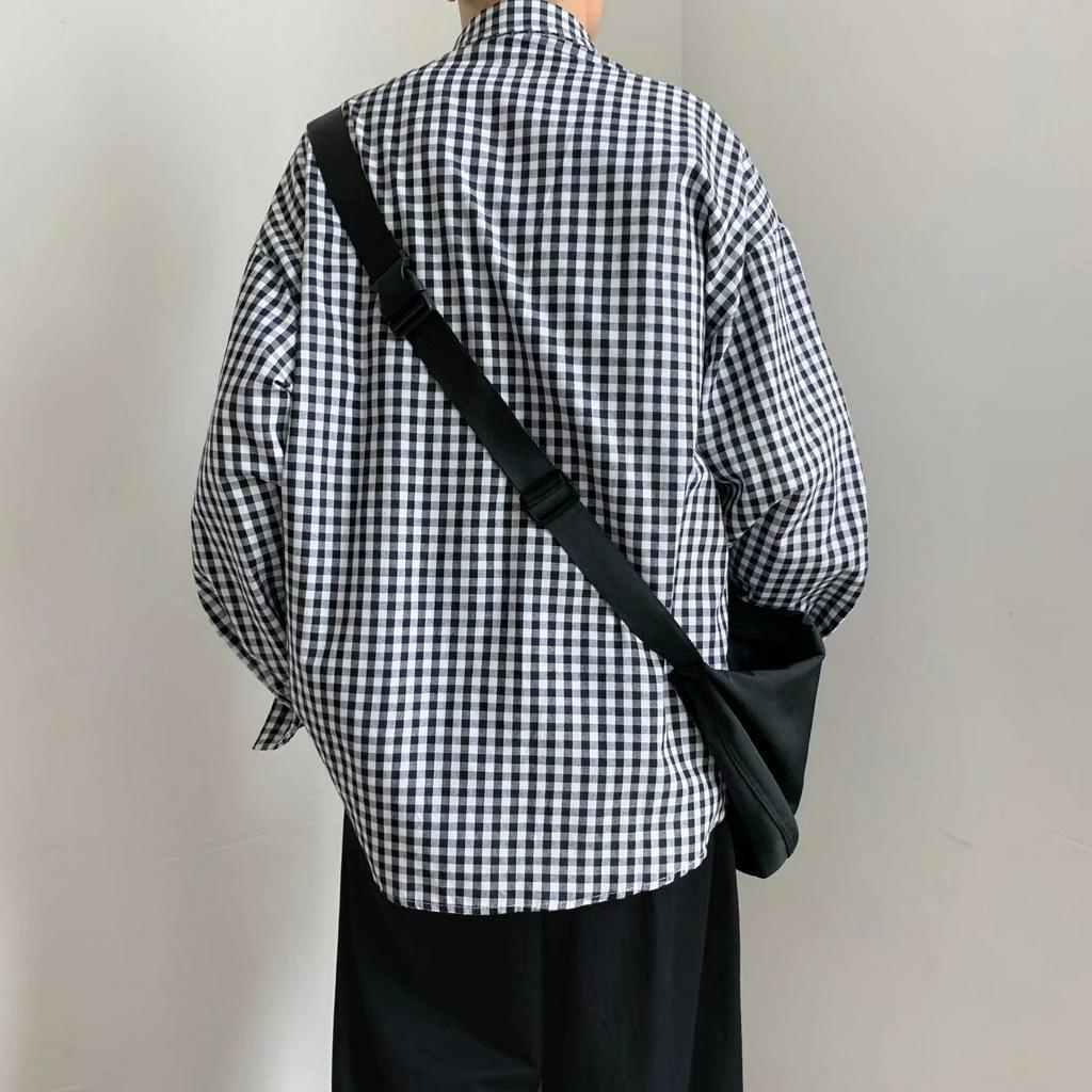 Áo Sơ Mi Tay Ngắn Dáng Rộng Họa Tiết Sọc Caro Phong Cách Hàn Quốc Thời Trang Cho Nam