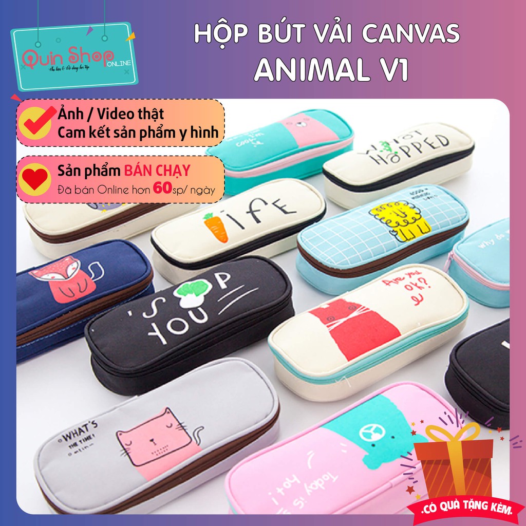 Hộp đựng vải nhiều ngăn hình động vật animal nhiều mẫu kiểu Hàn Quốc, bóp viết đựng máy tính, thước đa năng QSO HBV26