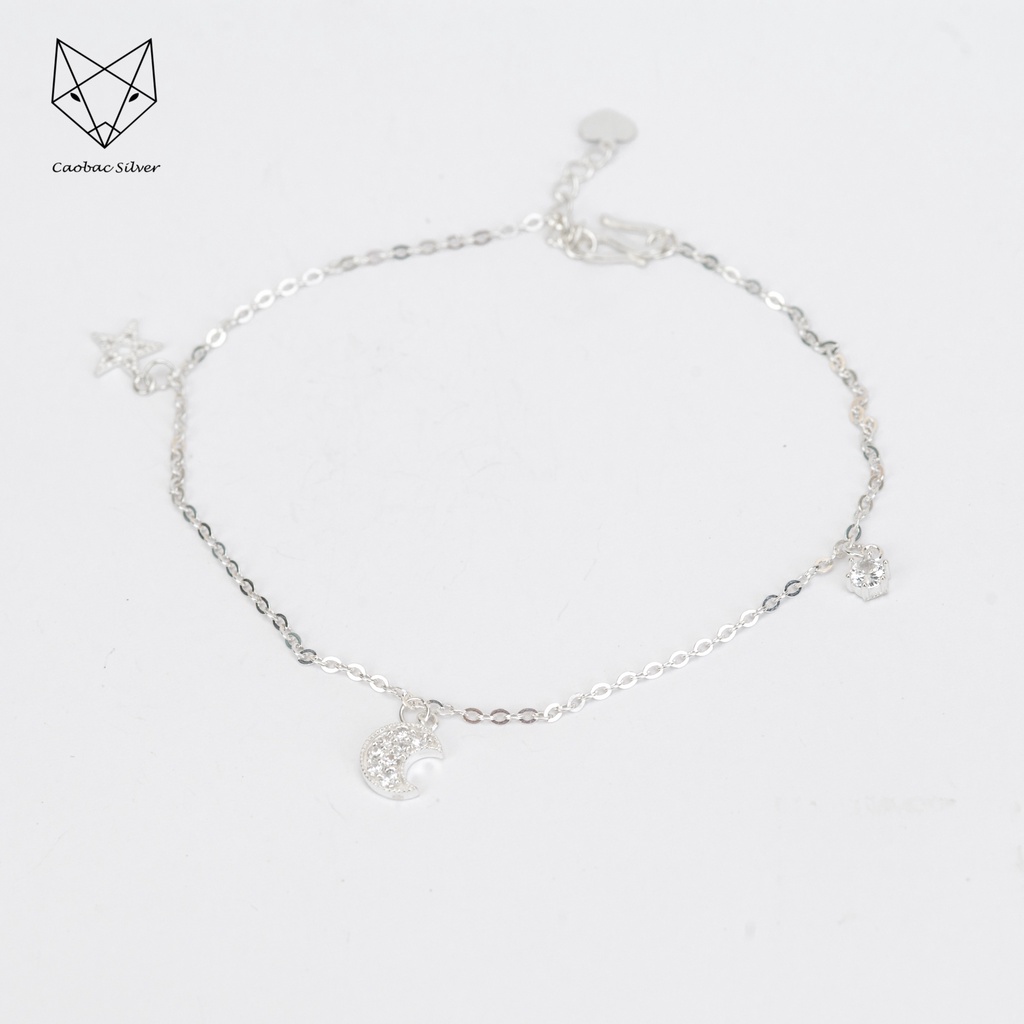 Lắc Tay Lắc Chân Bạc Cao Cấp Caobac Silver Thiết Kế Họa Tiết Trăng Đá Sao Ổ Đá Rơi Độc Đáo, Tinh Xảo Cho Bạn Gái