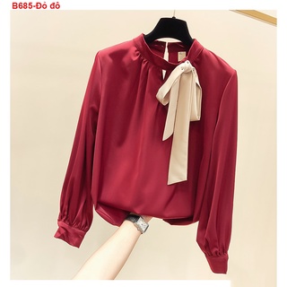 Áo sơ mi nữ phối nơ xinh -b685