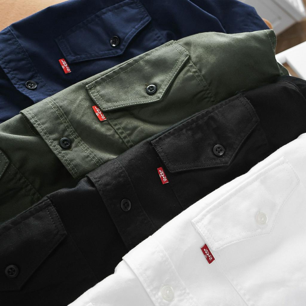 Áo sơ mi tay ngắn, sơ mi nam tay ngắn chất vải mềm mịn sang trọng thanh lịch màu xanh navy, trắng - Basichouse