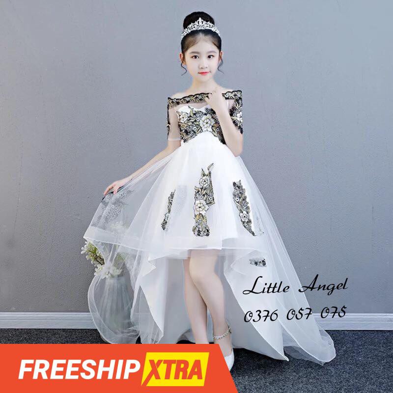 ĐẦM CÔNG CHÚA CHO BÉ TRẮNG ĐUÔI REN ĐEN
