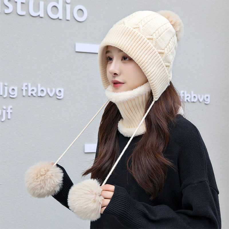 Mũ beanie Kèm Khăn Choàng Cổ Màu Trơn Giữ Ấm Thời Trang Cho Nữ