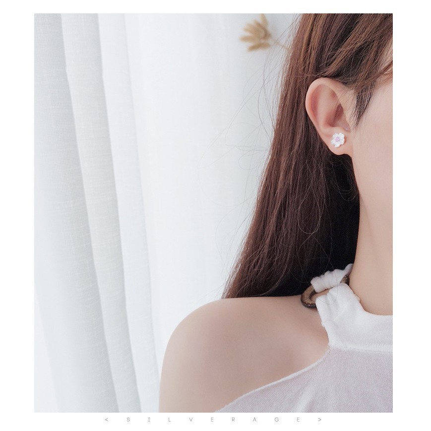 Bông tai hoa cúc kim cương hồng - bạc 925