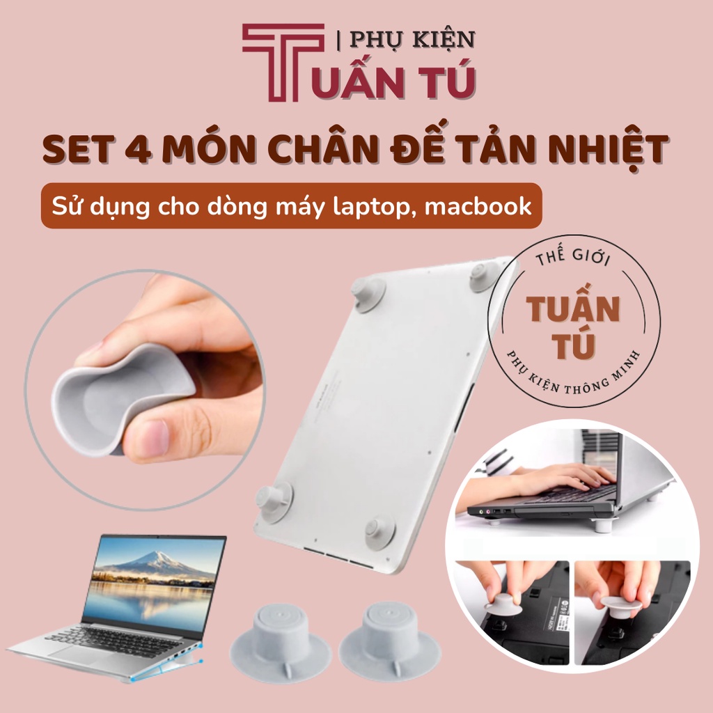 Chân đế tản nhiệt laptop macbook set 4 món chất liệu silicon tiện lợi