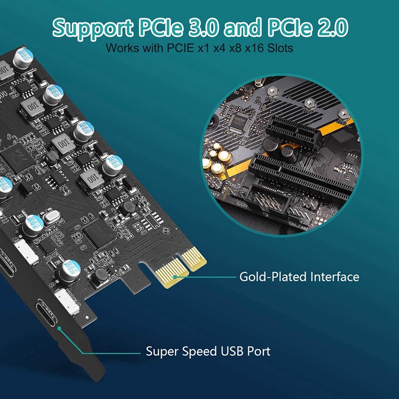 Thẻ Mở Rộng PCIe 5 Cổng (3X USB C,2X USB 3.0-A) PCI Cho Windows 10 / 8 / 7 Và MAC OS 10.8.2