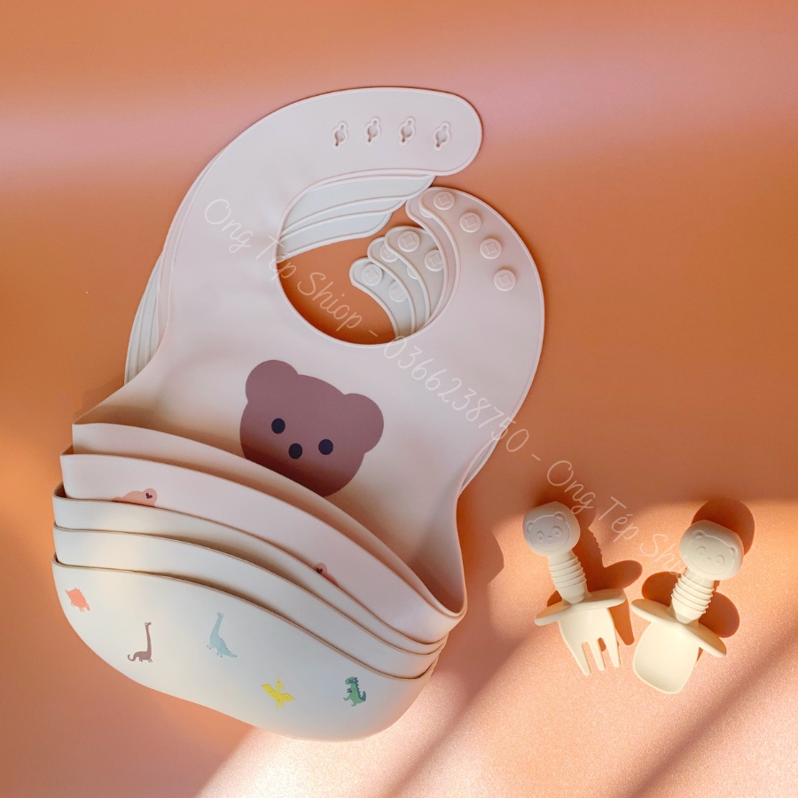 Yếm gấu silicon ăn dặm Brown cho bé hình chú gấu xinh xắn