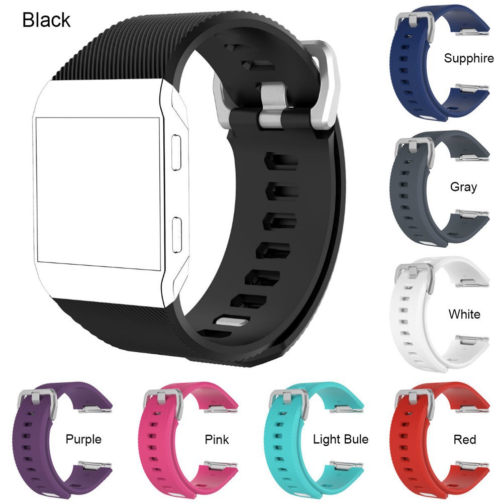 MI-Premium Soft Silicone Replacement Sports Strap Striped Fitbit Ionic Smart Watch (Free Size)