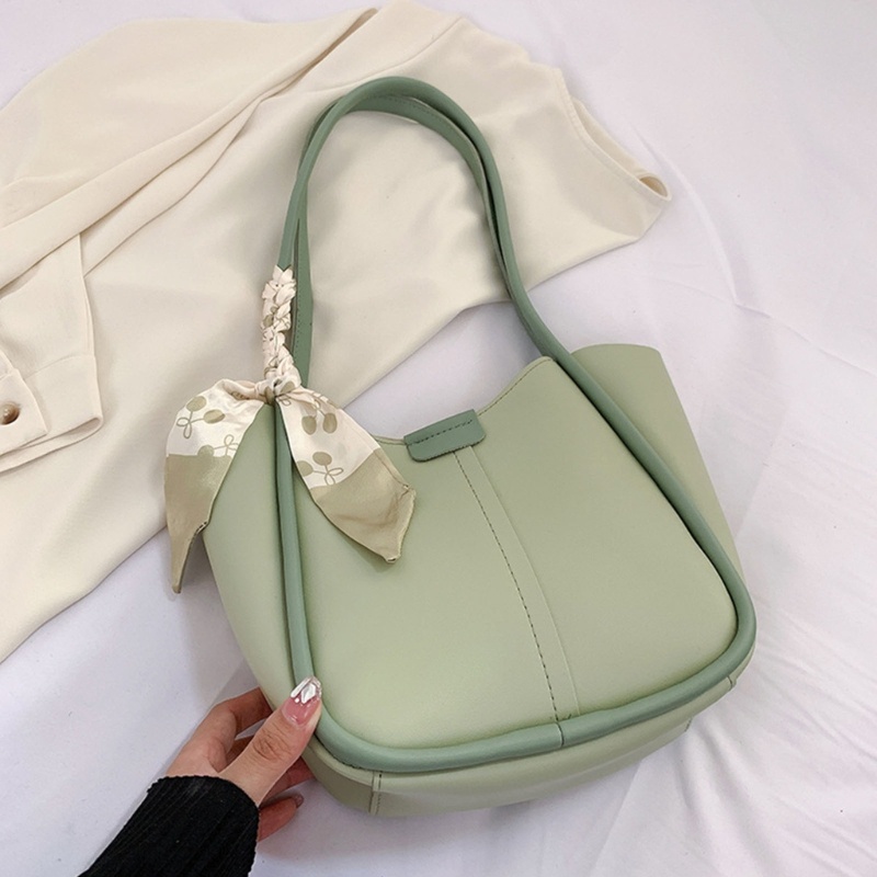 Túi Xách Da PU Kẹp Nách Phối Khăn Lụa Thời Trang Cho Nữ