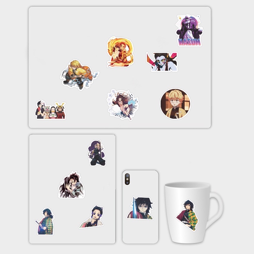 Set 100/50/25/10 Nhãn Dán Hình Demon Slayer Kimetsu no Yaiba: Yuukaku-hen Cho Xe Hơi Laptop Hành Lý