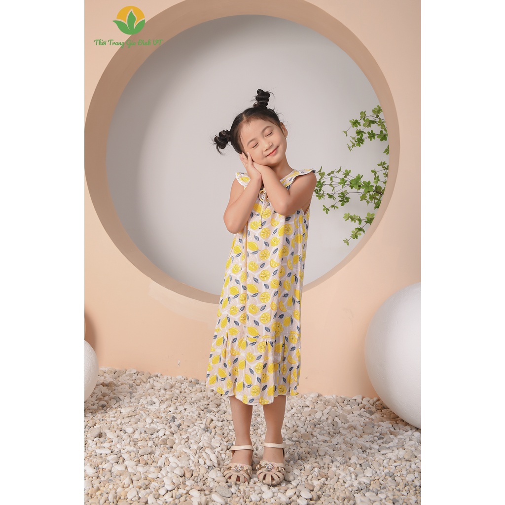 Váy bèo cổ ren Việt Thắng bé gái, chất lanh mềm mại thoải mái - V62.2202