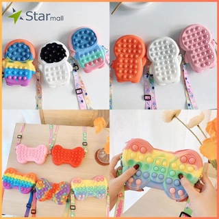 Túi đeo chéo bằng silicon màu cầu vồng đính nơ dễ thương dạng bong bóng bóp dành cho bé gái