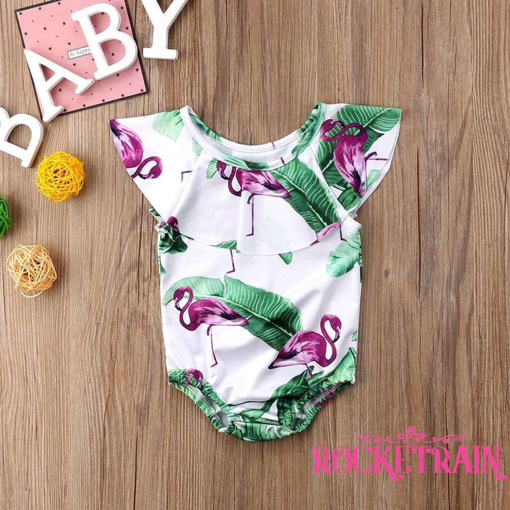 Bộ đồ bơi cho bé gái , áo tắm biển in hình chim hồng hạc