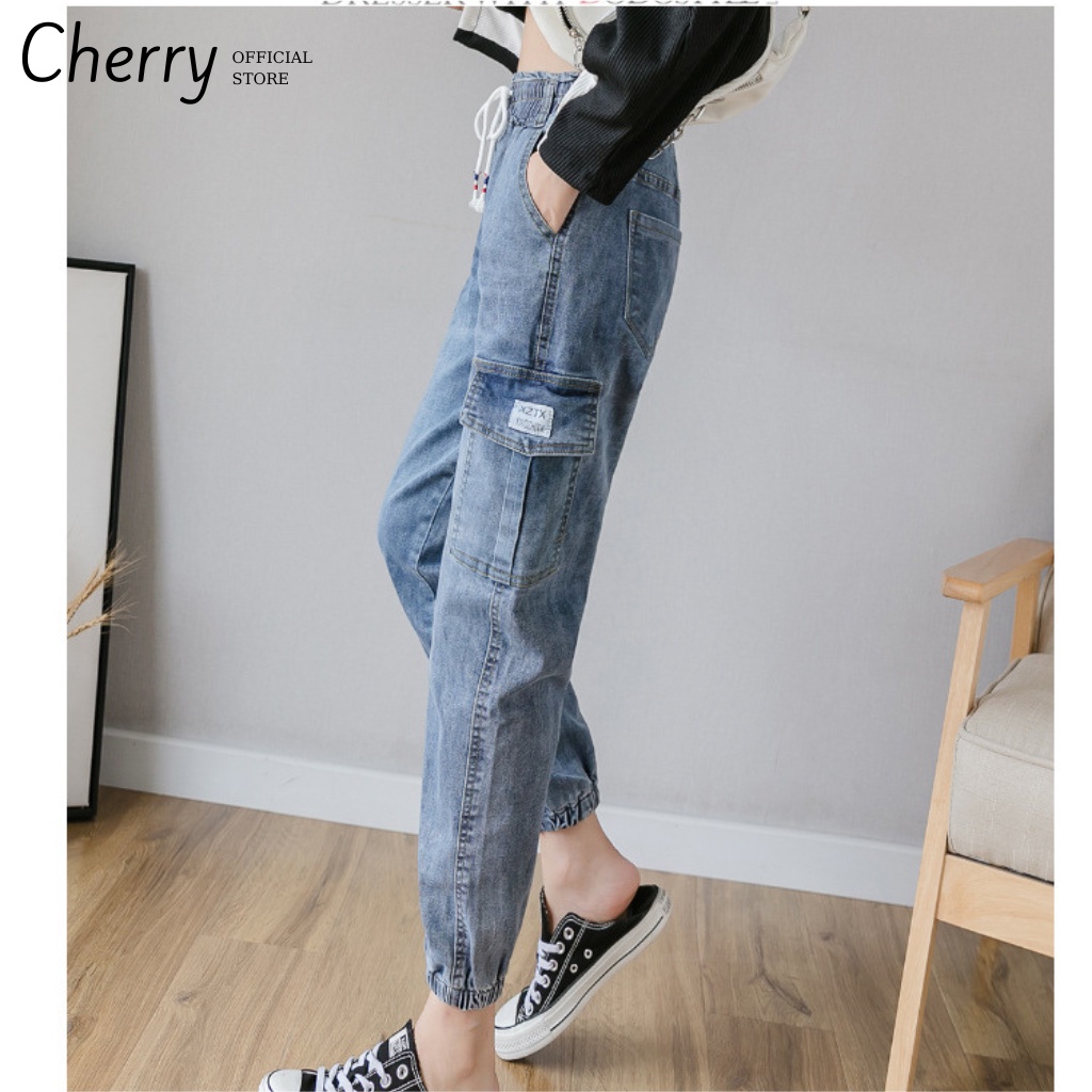 Quần jean nữ CHERRY, quần bò baggy túi hộp chất vải Denim dày đẹp cao cấp đủ màu xanh, đen, xám phong cách hàn quốc T060 | BigBuy360 - bigbuy360.vn