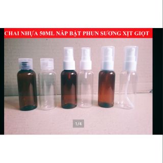 COMBO 50 Chai Xịt Phun Sương Ấn Giọt Nắp Bật 50ml chai lọ nhựa chiết mỹ phẩm du lịch