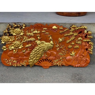 Tranh quạt phu thê viên mãn gỗ hương liền khối kt 1mx50cm