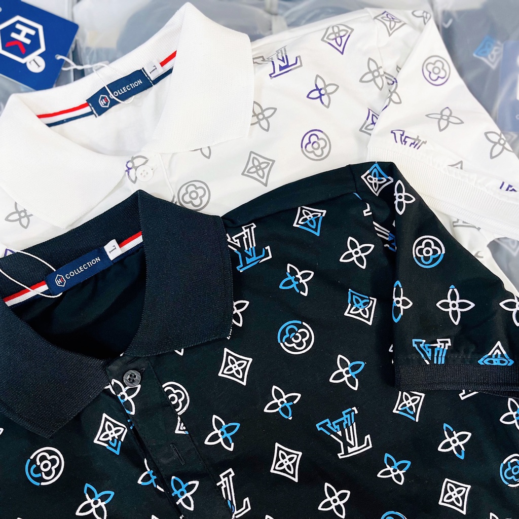 Áo thun nam nữ cổ trụ in họa tiết LV full, áo chất cotton thoáng mát thời trang hot trend giá rẻ