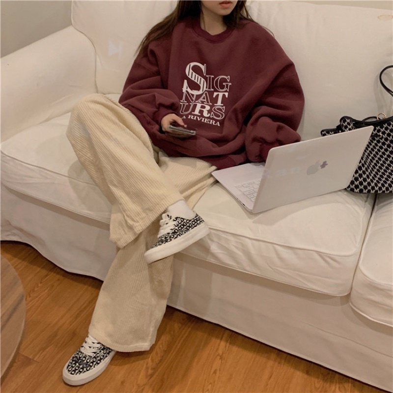 [Ảnh thật/Video] Set nỉ STR oversize,  Bộ đồ mùa đông quần nhung tăm, áo sweater form rộng tay bồng cá tính Ulzzang | BigBuy360 - bigbuy360.vn