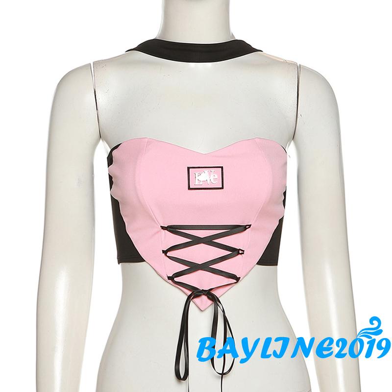 Bay-female Áo Croptop Hai Dây In Họa Tiết Chữ Cái Ngắn Màu Hồng Mùa Hè Size S / M / L