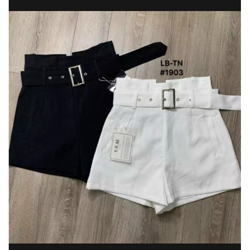 Quần short kaki co giãn lưng cao phối khoen mới 2021