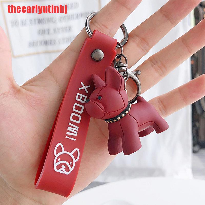 INHJ Fashion French Punk Bulldog Keychain Leather Dog Keychains For Women/Men's Bag