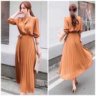 Đầm váy vàng đồng cổ trụ tùng dập li (kèm hình thật)