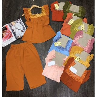 Bộ lửng vải đũi cổ ren km-2026 ku meo shop