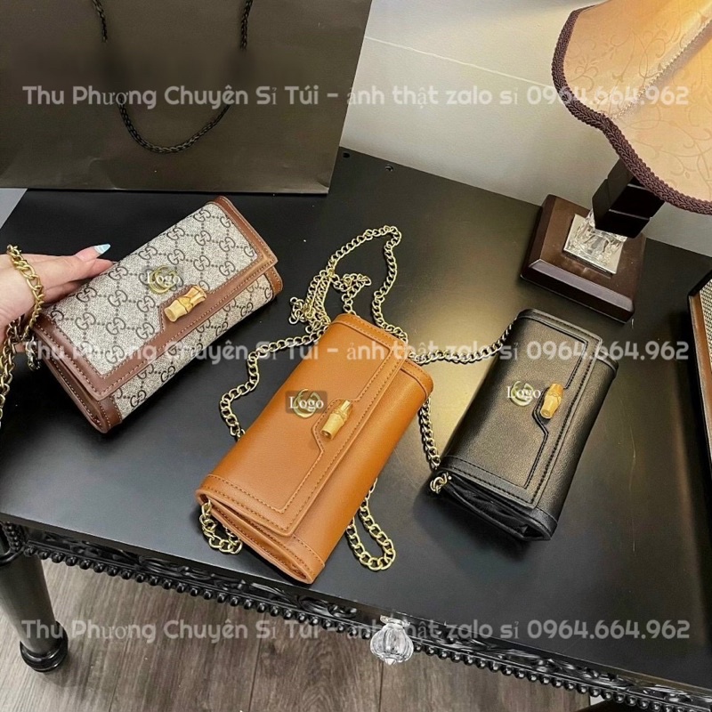 Túi Đeo Chéo Nữ Dáng Clutch Cầm Tay Khoá Vân Gỗ Hàng Loại 1 Logo Nổi Bản 3 Màu Sang Chảnh