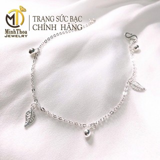 Lắc chân nữ bạc đẹp, lắc chân bạc hình chiếc lá bi tròn- trang sức bạc ta Minh Thoa jewelry
