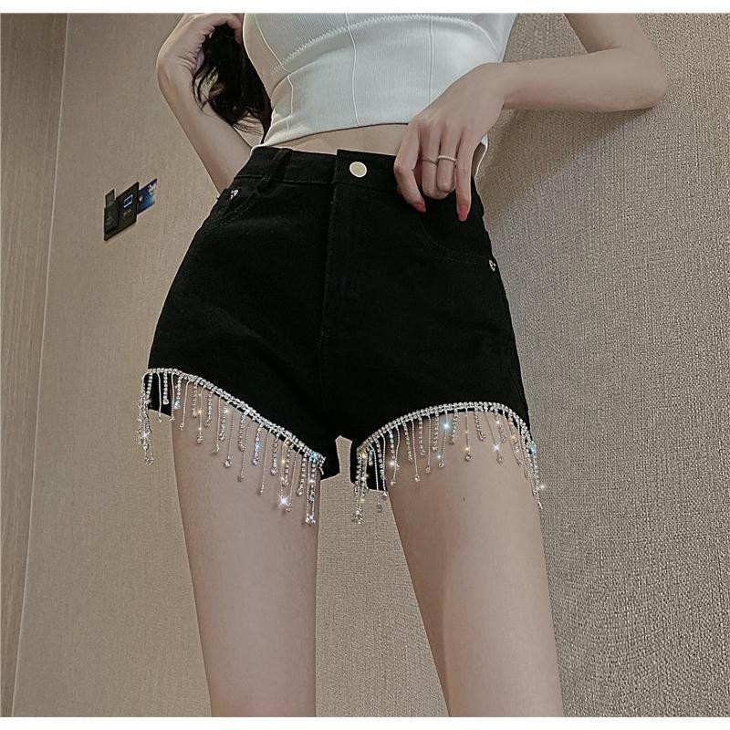 Quần Short Denim Lưng Cao Đính Đá Thời Trang 2021