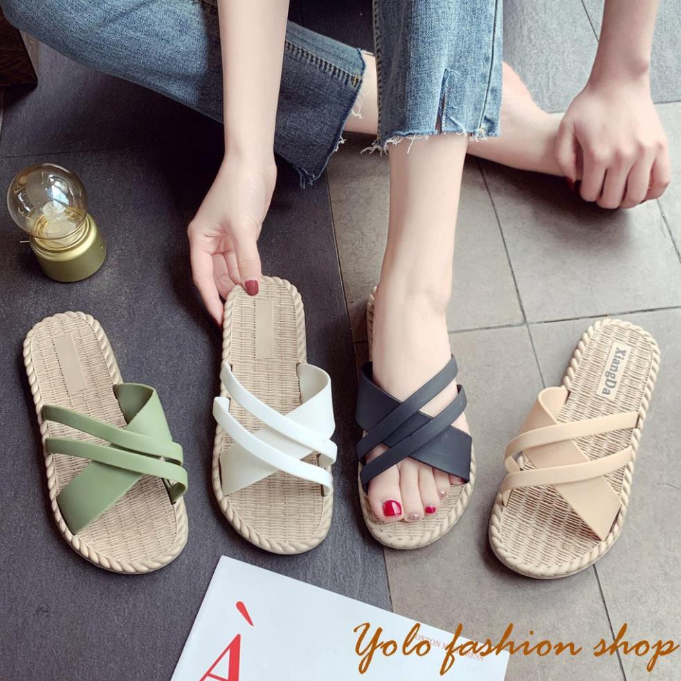 CS2_Dép nữ thời trang quai chéo đế giả cói siêu mềm êm chân