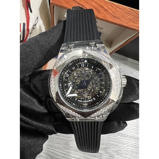 Đồng Hồ Nam Chính Hãng Hanboro Máy Cơ Automatic Size 42mm Viền Đa Swavorski Cao Cấp Dây Silicon Mềm Dẻo