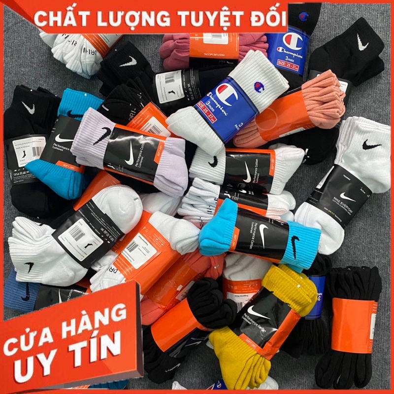 Vớ nam nữ Nike - Champion cổ cao cổ thấp , lẻ 1 đôi , pack 3 đôi