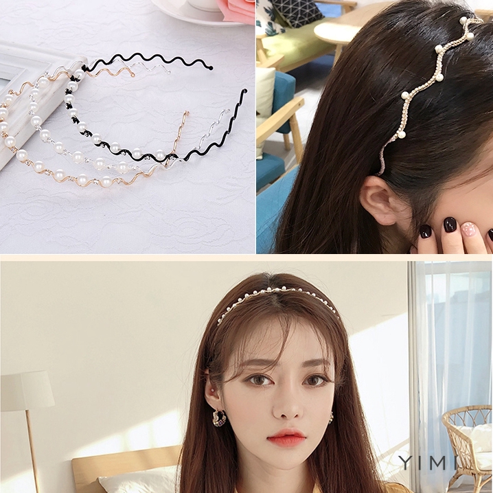 Cài tóc gợn sóng đính ngọc trai kim cương ngọc trai phong cách Hàn Quốc