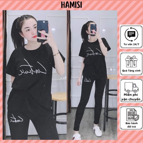 Đồ Bộ Nữ Quần Dài Set Đồ Bộ Thun Dài Mặc Nhà Coton 4 Chiều Đẹp Thêu CHỮ KÝ DÀI DBL2