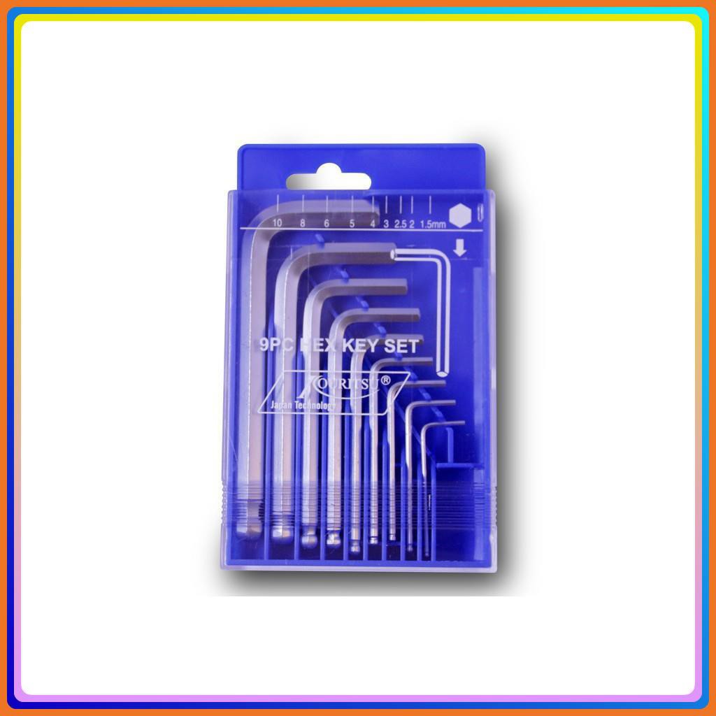 Bộ lục giác bi ngắn 9 cây 1,5 - 10mm hàng nội địa Nhật Bản Kouritsu kèm hộp nhỏ gọn tiện lợi không bị toe đầu