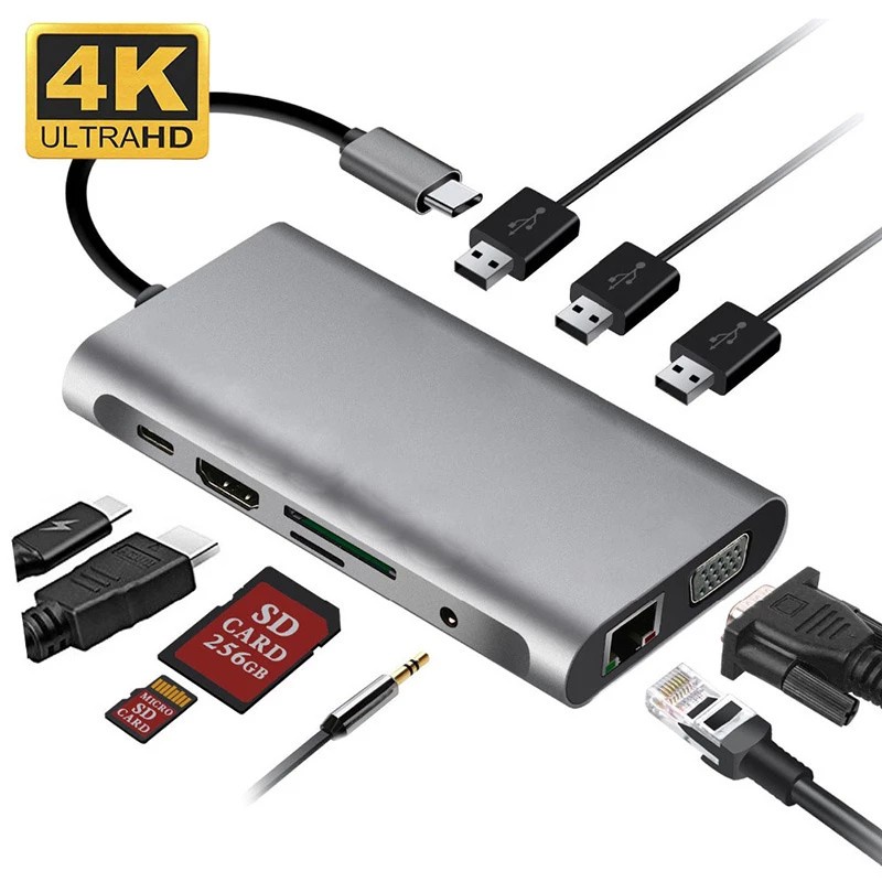 Bộ Chuyển Đổi Hub Usb 3.0 4k Hdmi Sang Vga Rj45 10 Trong 1 Cho Macbook Pro Thunderbolt 3 | BigBuy360 - bigbuy360.vn