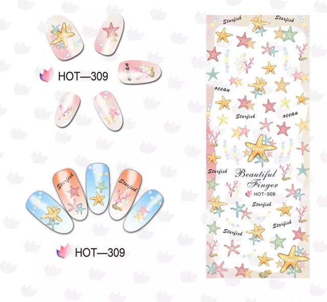 BỘ 2  TẤM STICKER DÁN MÓNG TAY SINH VẬT BIỂN SEA ANIMAL