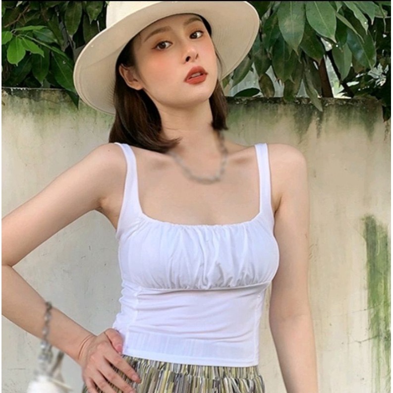Áo croptop hai dây bản to, nhún cúp ngực FREESIZE từ 40kg-55kg