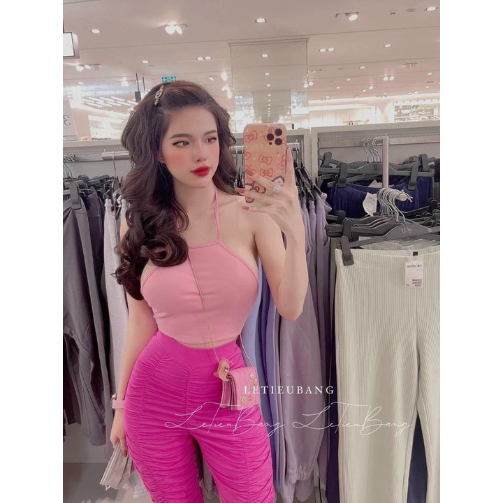 Set bộ lửng quần rúm ôm áo yếm hở lưng sực sexy chất thun lụa mềm