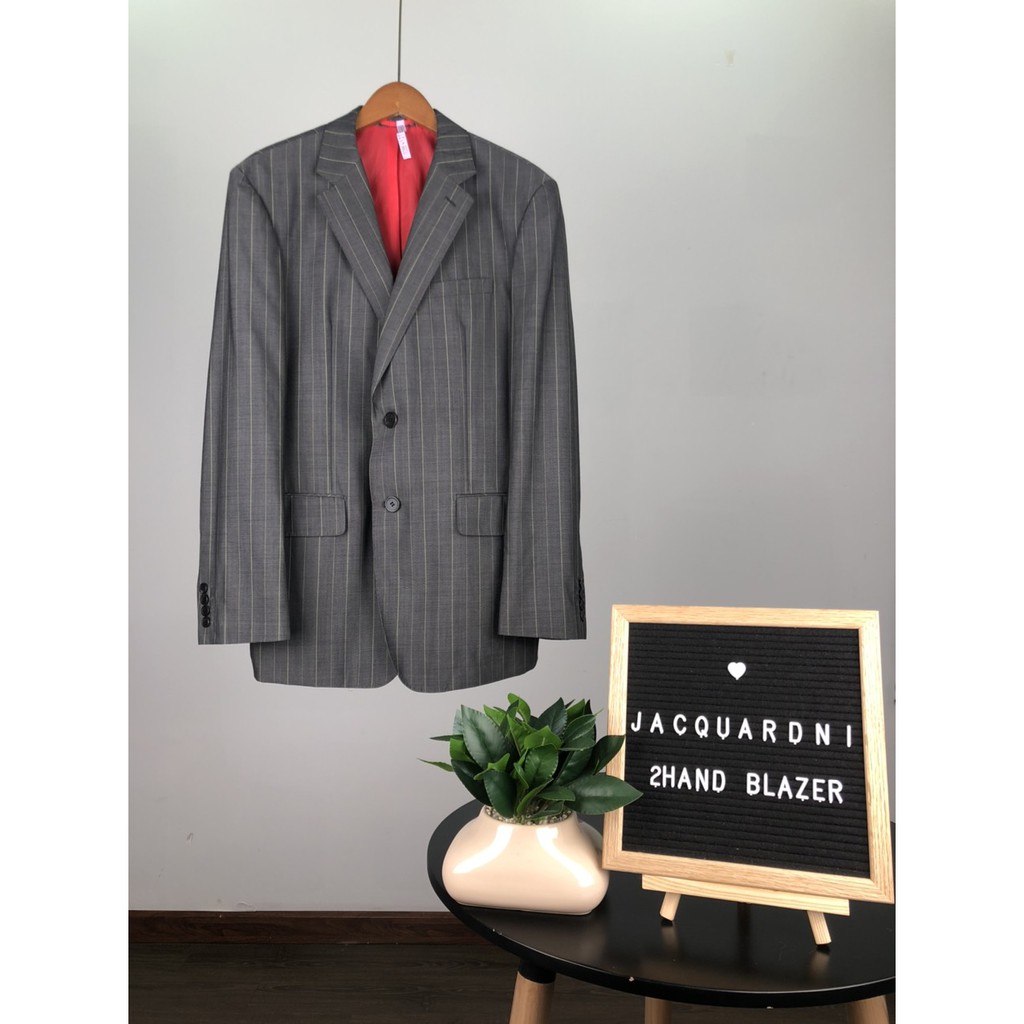 <1M7 – 1M8 70 – 80KG> Áo blazer 2hand nam XÁM KẺ SỌC của CHRISTIAN LACROIX Hàng si Hàn Quốc JACBLN139