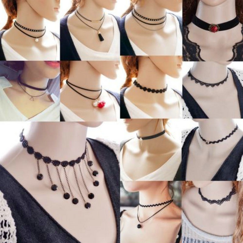 Black Retro Tattoo Choker Flower Boho Lace Gothic Punk Collar Necklace Pendant