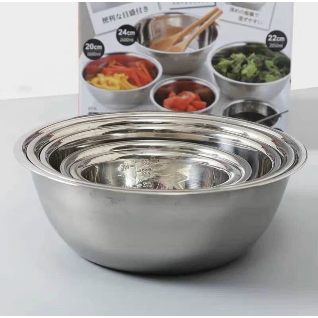 Bộ 5 Bát Trộn Inox Có Vạch Chia - Âu Trộn Inox Cao Cấp