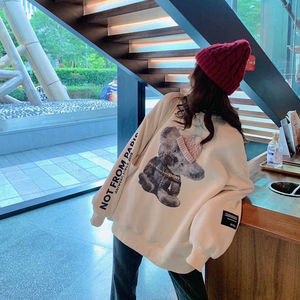 Áo sweater tay dài in họa tiết thời trang retro Hàn Quốc