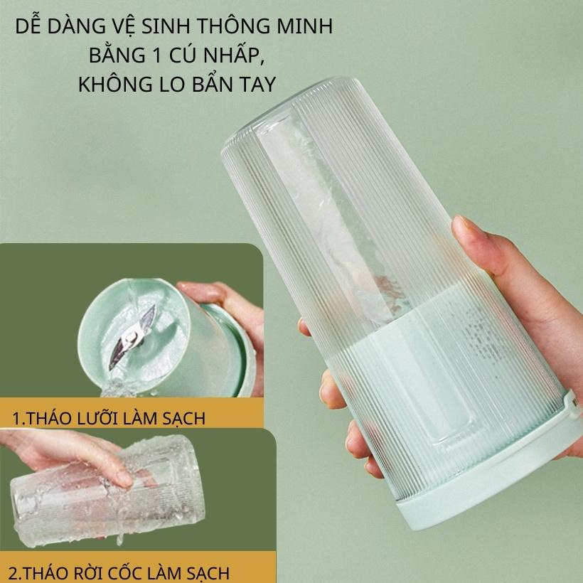 Máy Xay Sinh Tố Mini Cầm Tay Bugu 400ml Sạc USB, Máy Ép Trái Cây Mini 4 Lưỡi, Phiên Bản Nâng Cấp