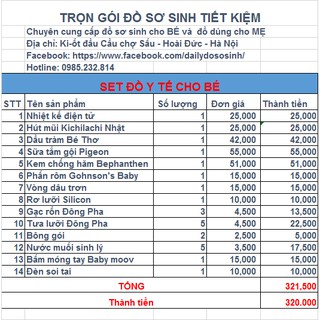 COMBO SET ĐỒ Y TẾ CHO BÉ CHO BÉ SƠ SINH